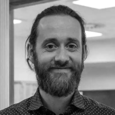 Black and white portrait of Dr Matt Stammers